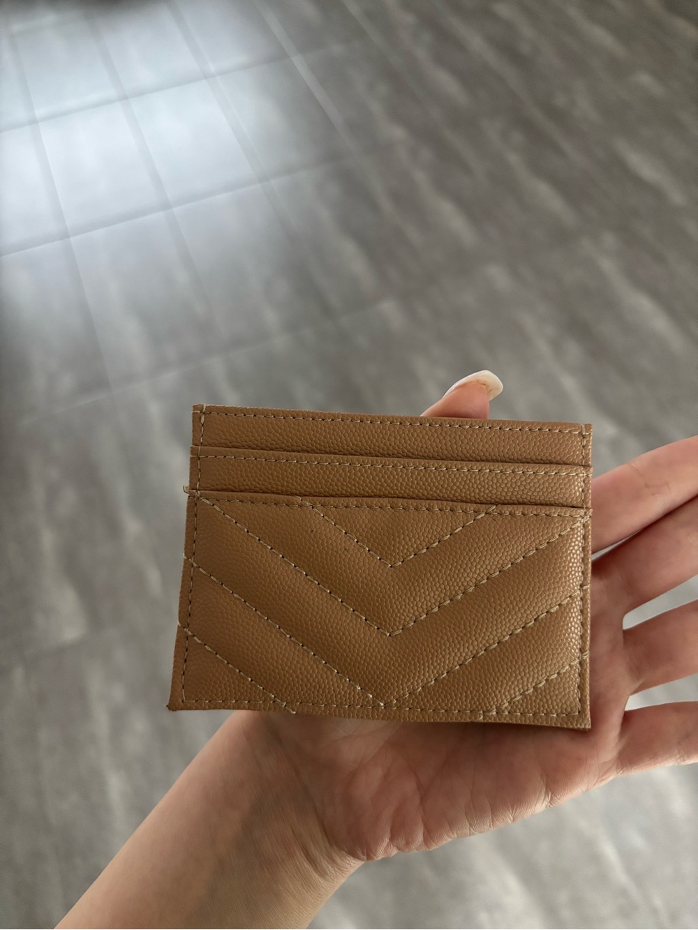 Yves Saint Laurent Tan Quilted Leather Card Holder with Gold YSL Logo - Picture 3 of 5